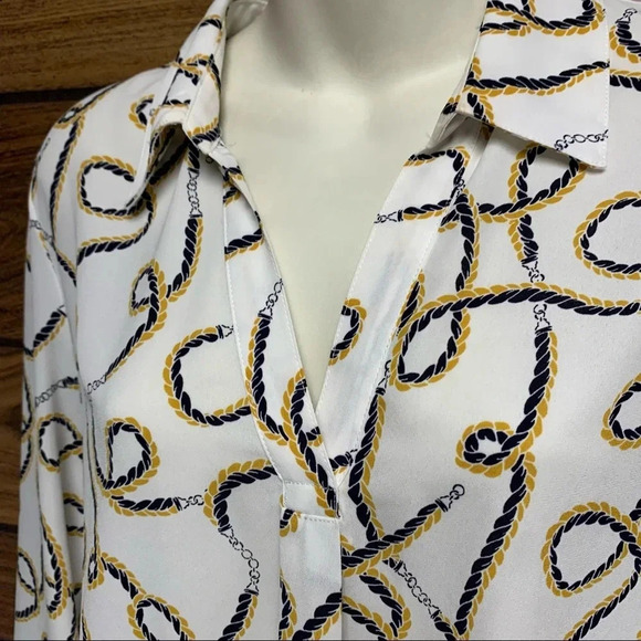 Anne Klein white/blue/brown nautical themed top size M - Picture 9 of 9
